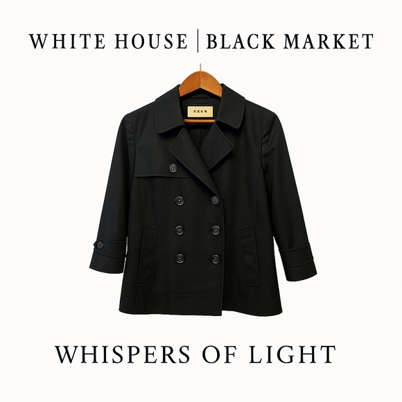 S • White House Black Market Double-Breasted Trench Coat – Black Classic Jacket. - Picture 10 of 12
